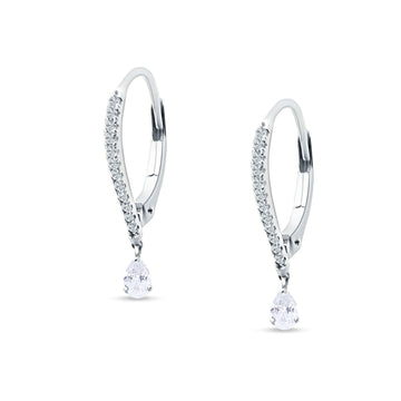 Round & Pear Cubic Zirconia Dangle Hoop Leverback Earrings 925 Sterling Silver